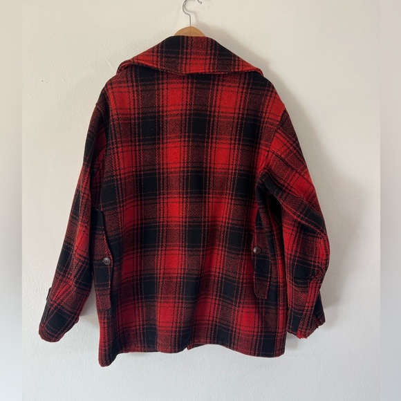 Sportwear Vintage 1940s Red Plaid Wool Button Front Hunting Jacket Size 44 - Picture 7 of 15